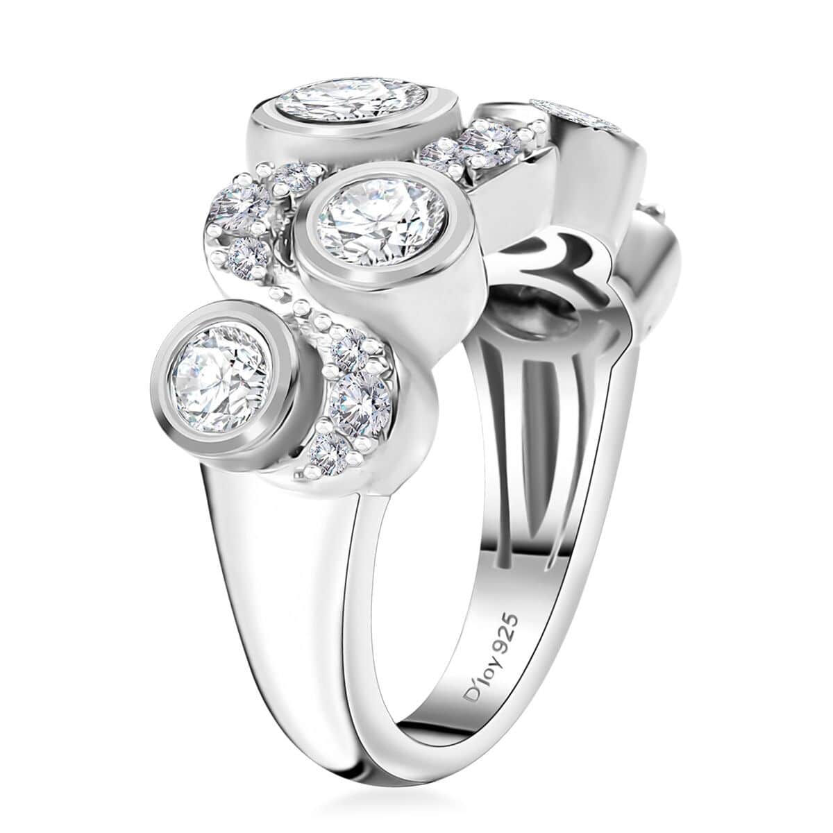 Moissanite 1.50 ctw Celestial Sun and Moon Ring in Rhodium Over Sterling Silver (Size 6.0) image number 3