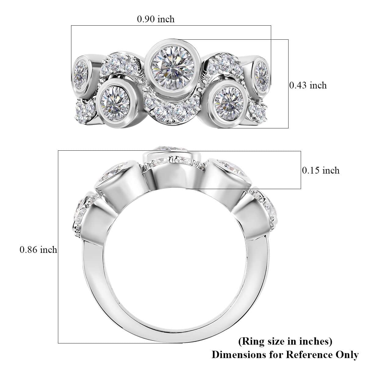 Moissanite 1.50 ctw Celestial Sun and Moon Ring in Rhodium Over Sterling Silver (Size 6.0) image number 5