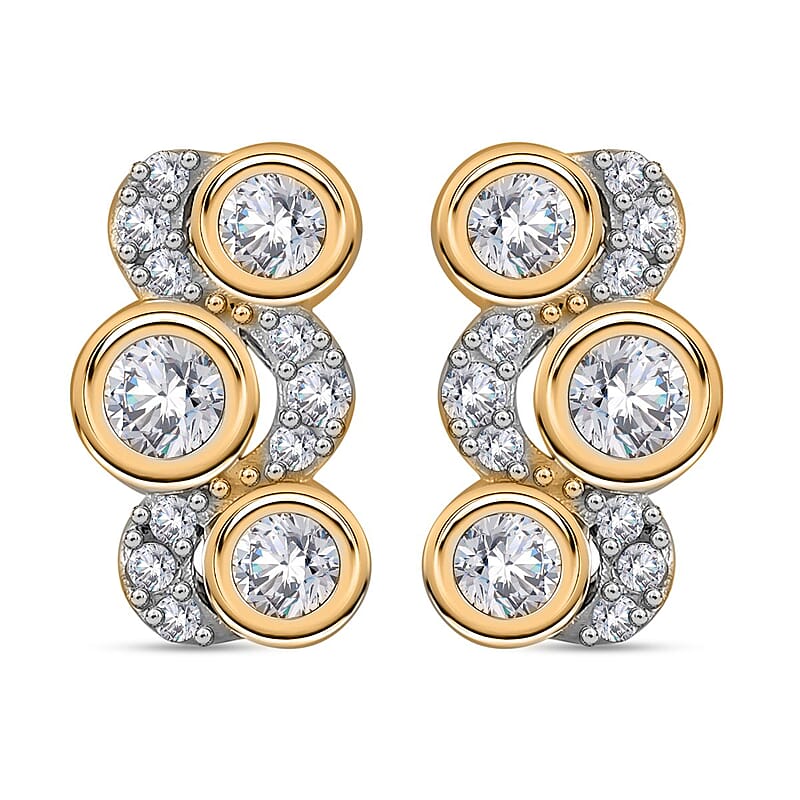 Moissanite 1.00 ctw Celestial Sun and Moon Earrings in 18K Vermeil Yellow Gold Over Sterling Silver