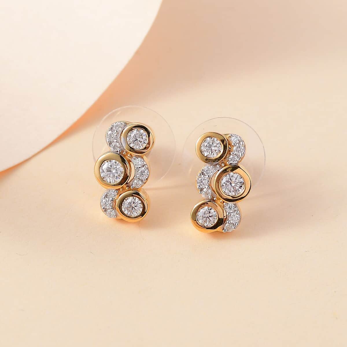 Moissanite 1.00 ctw Earrings in 18K Vermeil Yellow Gold Over Sterling Silver image number 1