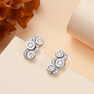 Moissanite 1.00 ctw Celestial Sun and Moon Earrings in Rhodium Over Sterling Silver