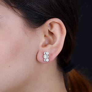 Moissanite 1.00 ctw Celestial Sun and Moon Earrings in Rhodium Over Sterling Silver