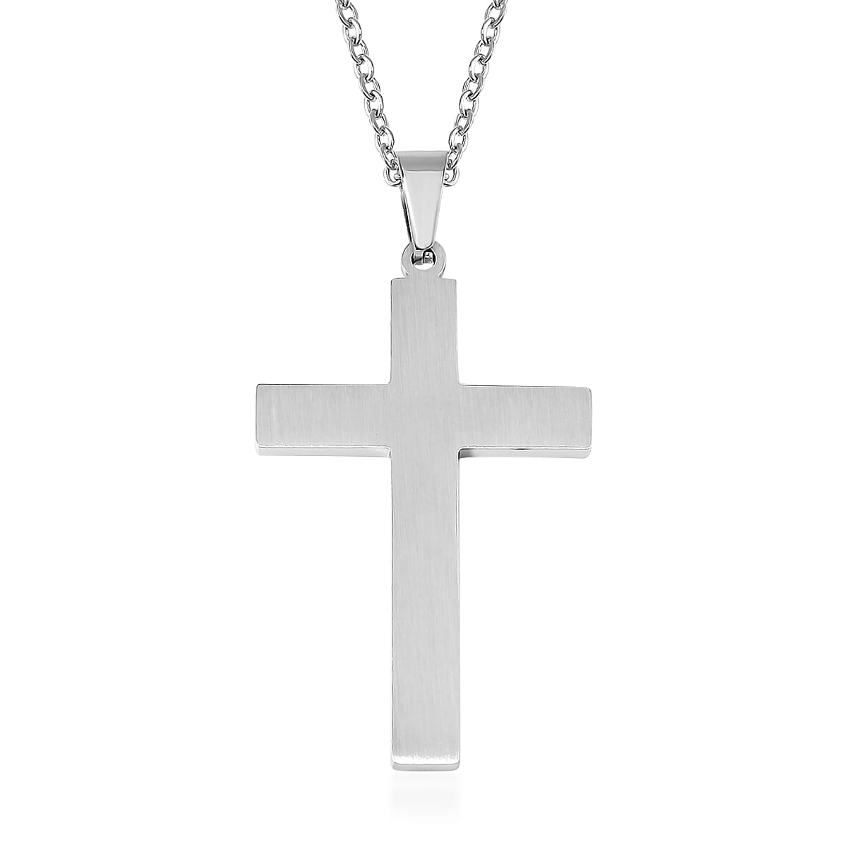 Shungite 2.00 ctw Inlay Cross Pendant Necklace 20-22 Inches in Stainless Steel