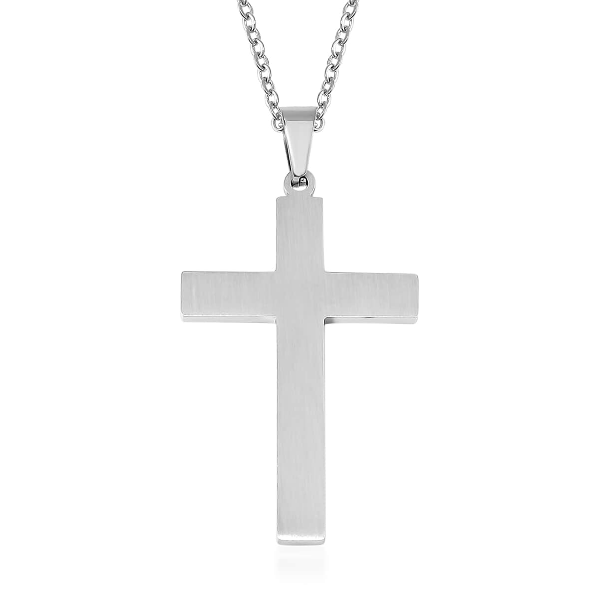 Shungite Inlay Cross Pendant Necklace 20-22 Inches in Stainless Steel 2.00 ctw image number 4