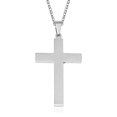 Shungite 2.00 ctw Inlay Cross Pendant Necklace 20-22 Inches in Stainless Steel