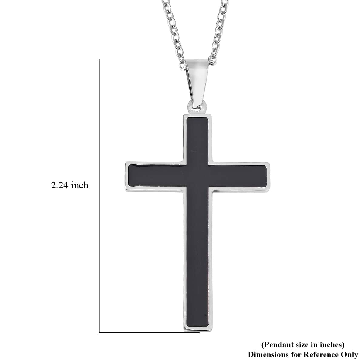 Shungite Inlay Cross Pendant Necklace 20-22 Inches in Stainless Steel 2.00 ctw image number 6