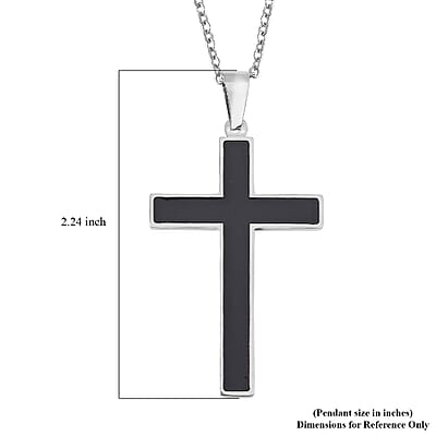 Shungite 2.00 ctw Inlay Cross Pendant Necklace 20-22 Inches in Stainless Steel