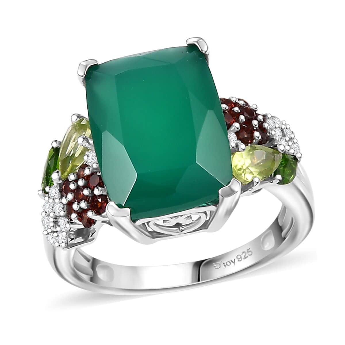 Verde Onyx and Multi Gemstone 6.65 ctw Floral Ring in Rhodium Over Sterling Silver (Size 10.0) image number 0