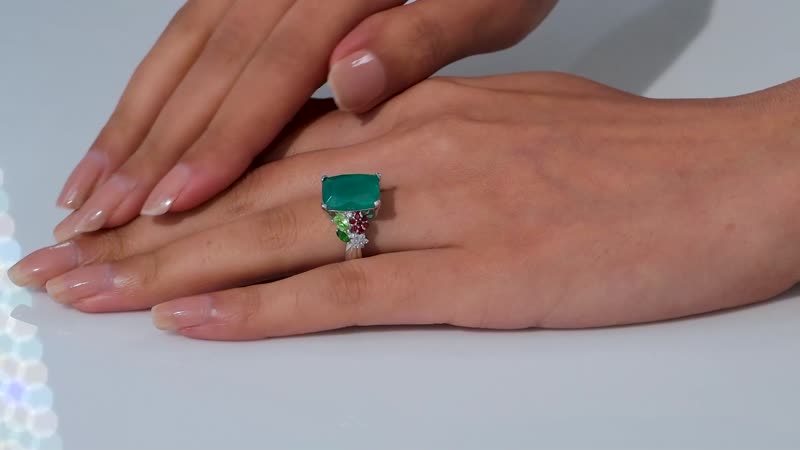 Verde Onyx and Multi Gemstone 6.65 ctw Ring in Rhodium Over Sterling Silver