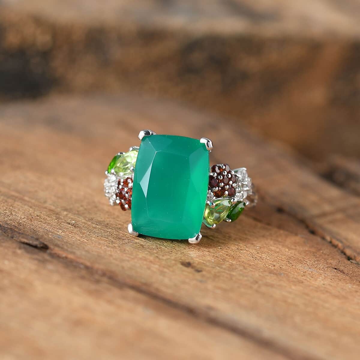 Verde Onyx and Multi Gemstone 6.65 ctw Ring in Rhodium Over Sterling Silver image number 1