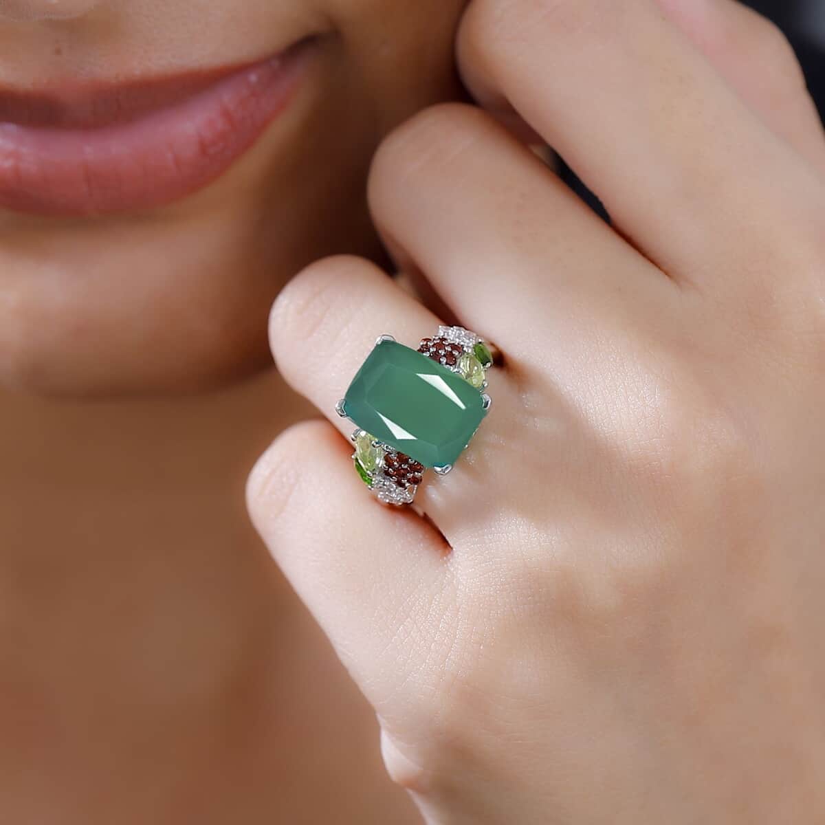 Verde Onyx and Multi Gemstone 6.65 ctw Ring in Rhodium Over Sterling Silver image number 2