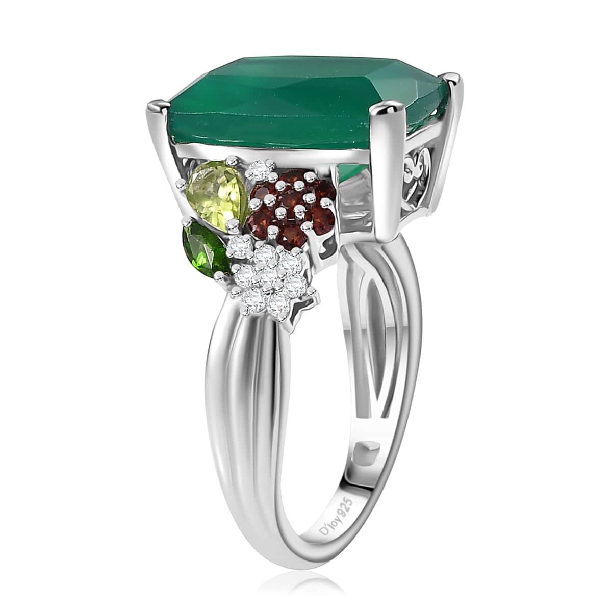 Verde Onyx and Multi Gemstone 6.65 ctw Ring in Rhodium Over Sterling Silver image number 3