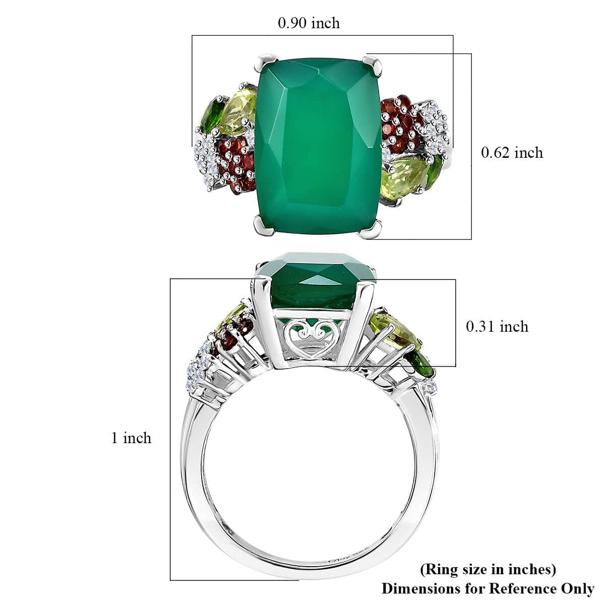 Verde Onyx and Multi Gemstone 6.65 ctw Ring in Rhodium Over Sterling Silver image number 5