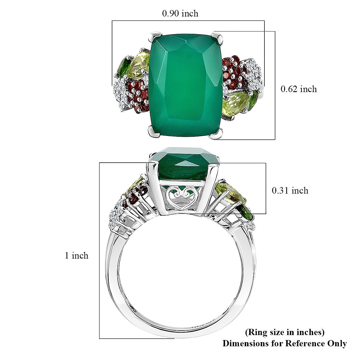 Verde Onyx and Multi Gemstone 6.65 ctw Floral Ring in Rhodium Over Sterling Silver (Size 8.0) image number 5