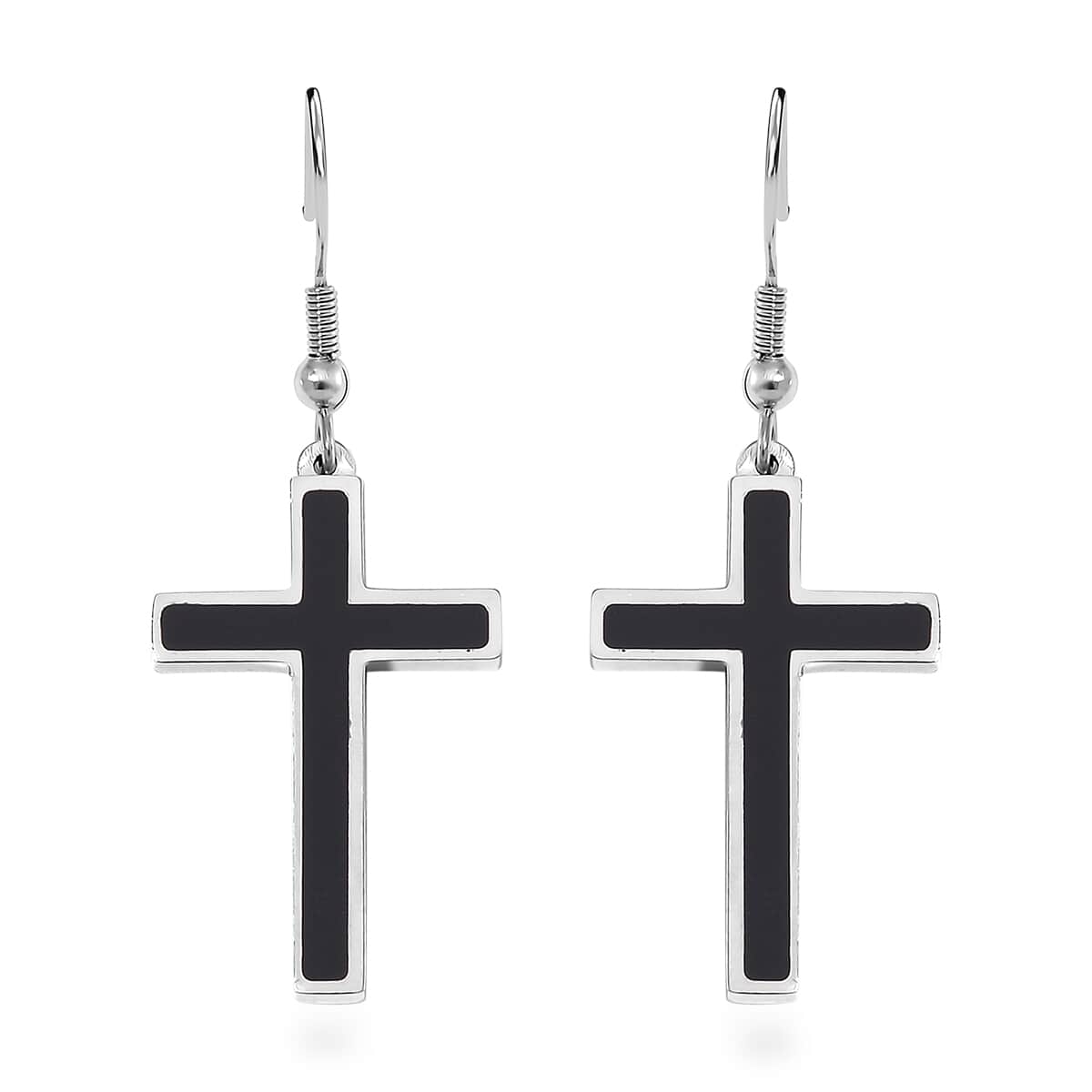 Shungite Inlay Cross Earrings in Steel 1.00 ctw image number 0