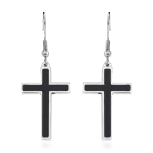 Shungite Inlay Cross Earrings in Steel 1.00 ctw