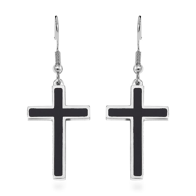 Shungite 1.00 ctw Inlay Cross Earrings in Stainless Steel