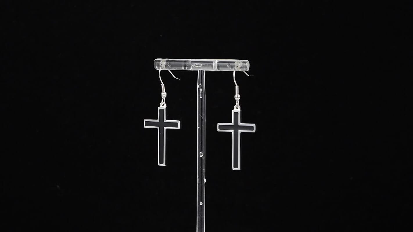 Shungite 1.00 ctw Inlay Cross Earrings in Stainless Steel