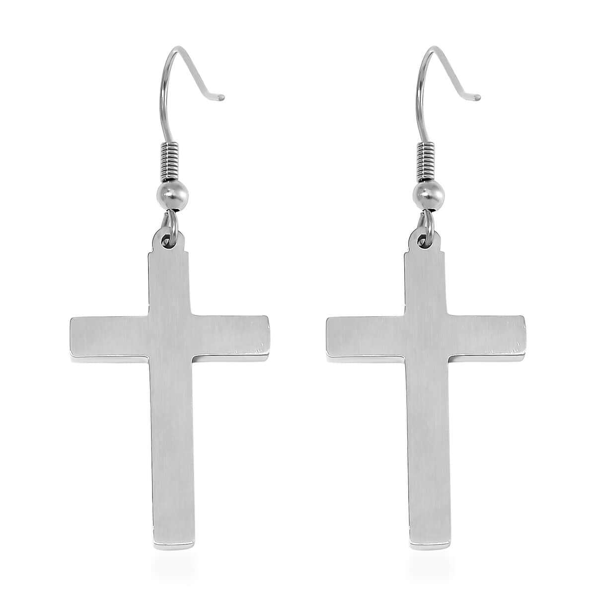 Shungite Inlay Cross Earrings in Steel 1.00 ctw image number 4