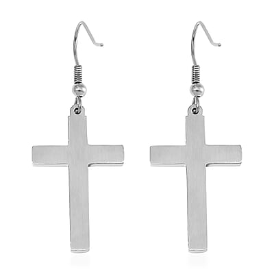 Shungite 1.00 ctw Inlay Cross Earrings in Stainless Steel
