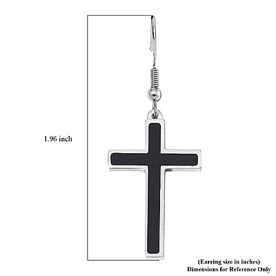 Shungite 1.00 ctw Inlay Cross Earrings in Stainless Steel
