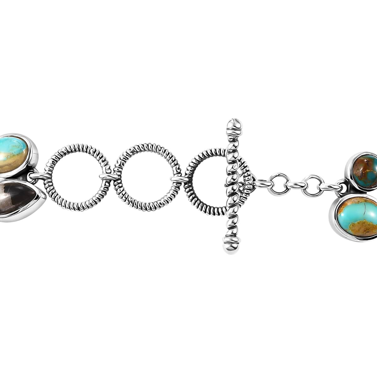 Artisan Crafted Royston and Sierra Nevada Turquoise, White Buffalo Bracelet 26.60 ctw in Black Oxidized Sterling Silver (6.50-8.0In) image number 3