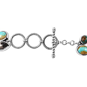 D'Joy Indian Artisan Crafted Royston and Sierra Nevada Turquoise, White Buffalo Bracelet 26.60 ctw in Black Oxidized Sterling Silver (6.50-8.0In)