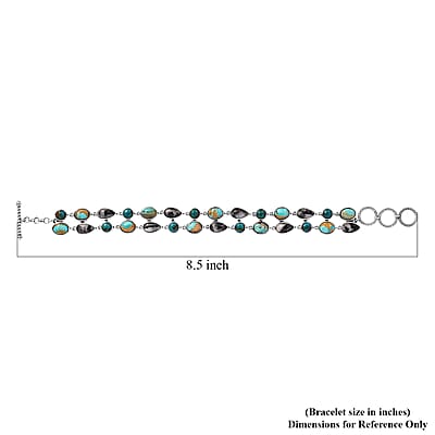 D'Joy Indian Artisan Crafted Royston and Sierra Nevada Turquoise, White Buffalo Bracelet 26.60 ctw in Black Oxidized Sterling Silver (6.50-8.0In)