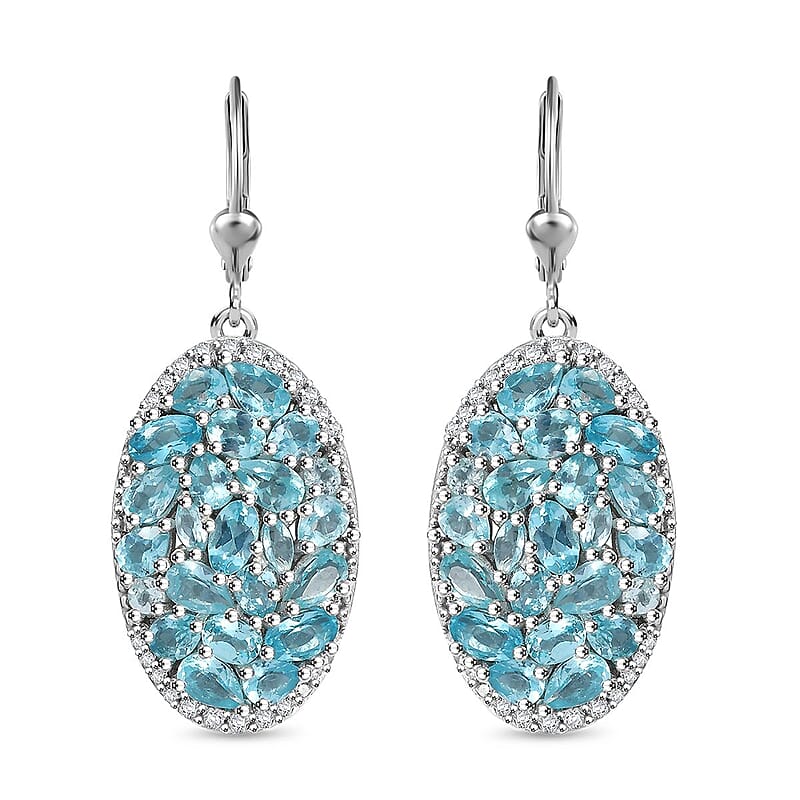 D'Joy Betroka Blue Apatite and White Zircon 9.00 ctw Eternal Bloom Earrings in Rhodium Over Sterling Silver