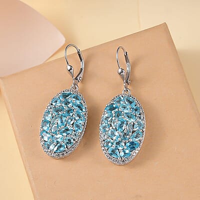 D'Joy Betroka Blue Apatite and White Zircon 9.00 ctw Eternal Bloom Earrings in Rhodium Over Sterling Silver