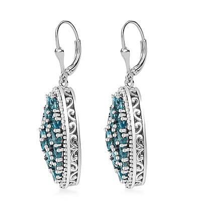 D'Joy Betroka Blue Apatite and White Zircon 9.00 ctw Eternal Bloom Earrings in Rhodium Over Sterling Silver