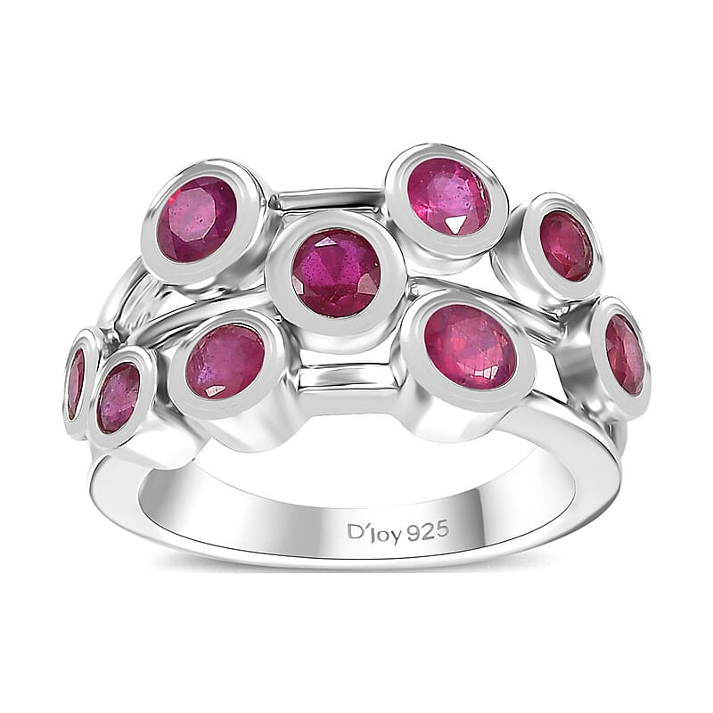 Niassa Ruby (FF) 2.50 ctw Bubbles Ring in Rhodium Over Sterling Silver (Size 10.0)