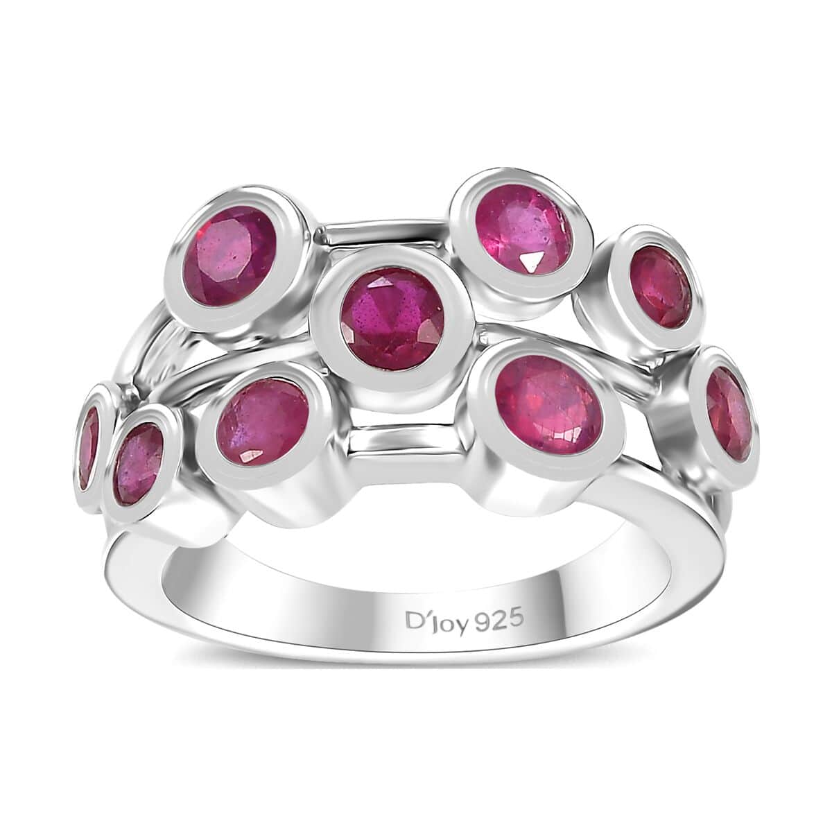 Niassa Ruby (FF) 2.50 ctw Bubbles Ring in Rhodium Over Sterling Silver (Size 5.0) image number 0