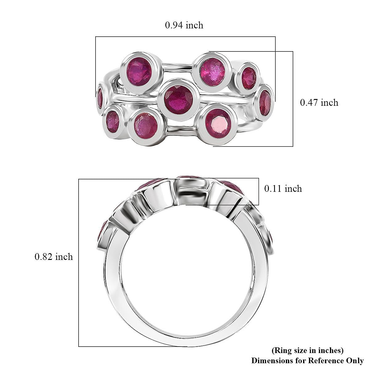 Niassa Ruby (FF) 2.50 ctw Bubbles Ring in Rhodium Over Sterling Silver (Size 8.0) image number 5