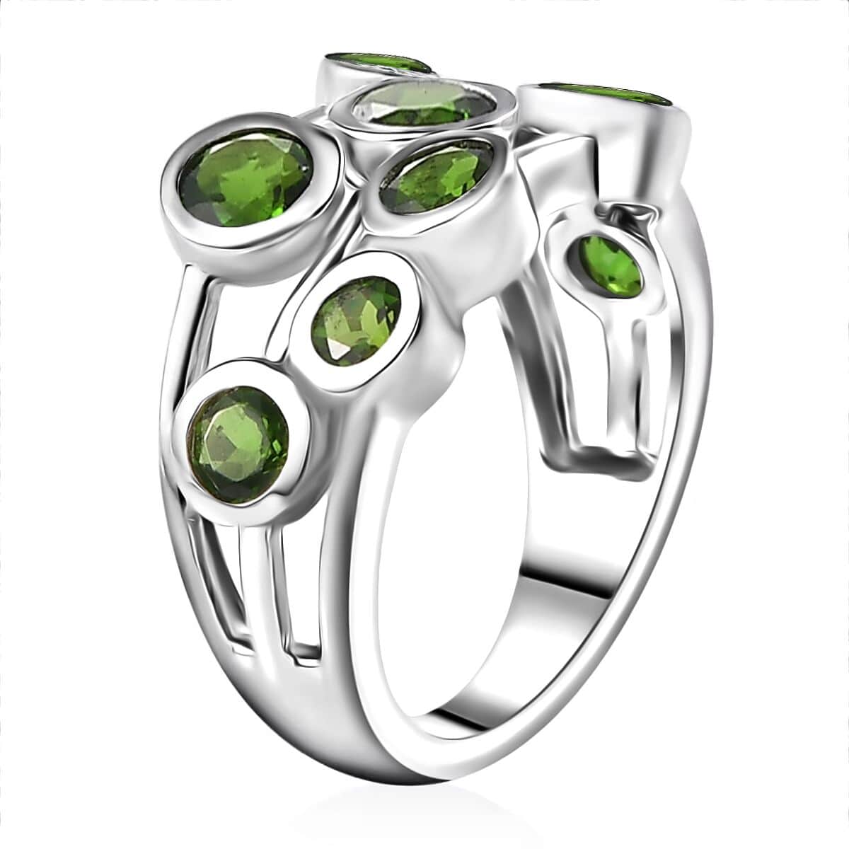 Doorbuster Chrome Diopside 2.00 ctw Bubbles Ring in Rhodium Over Sterling Silver (Size 10.0) image number 3