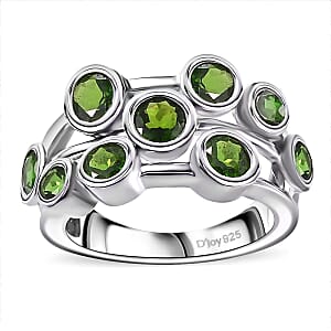 Chrome Diopside 2.00 ctw Bubble Ring in Rhodium Over Sterling Silver (Size 7.0)
