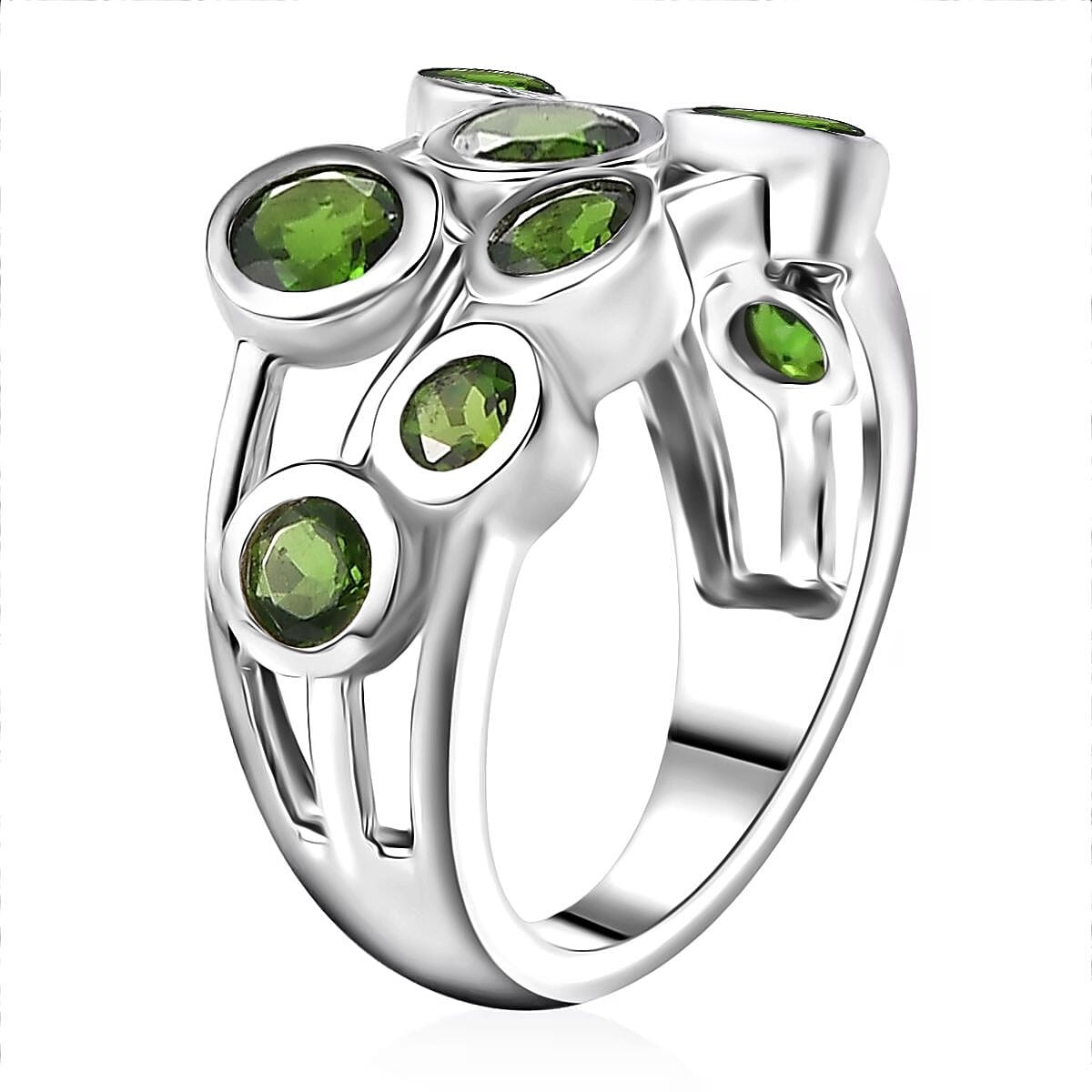 Chrome Diopside 2.00 ctw Bubble Ring in Rhodium Over Sterling Silver (Size 7.0) image number 3