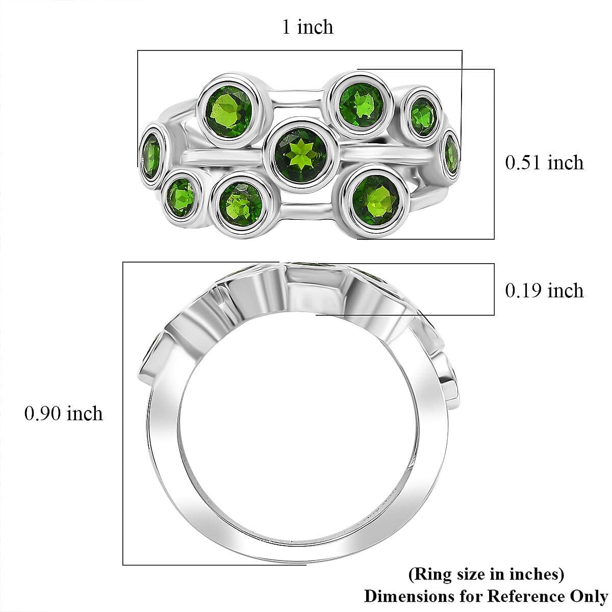 Chrome Diopside 2.00 ctw Bubble Ring in Rhodium Over Sterling Silver (Size 7.0) image number 5