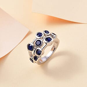 D'Joy Masoala Sapphire (D) 2.65 ctw Bubbles Ring in Rhodium Over Sterling Silver (Size 5.0)