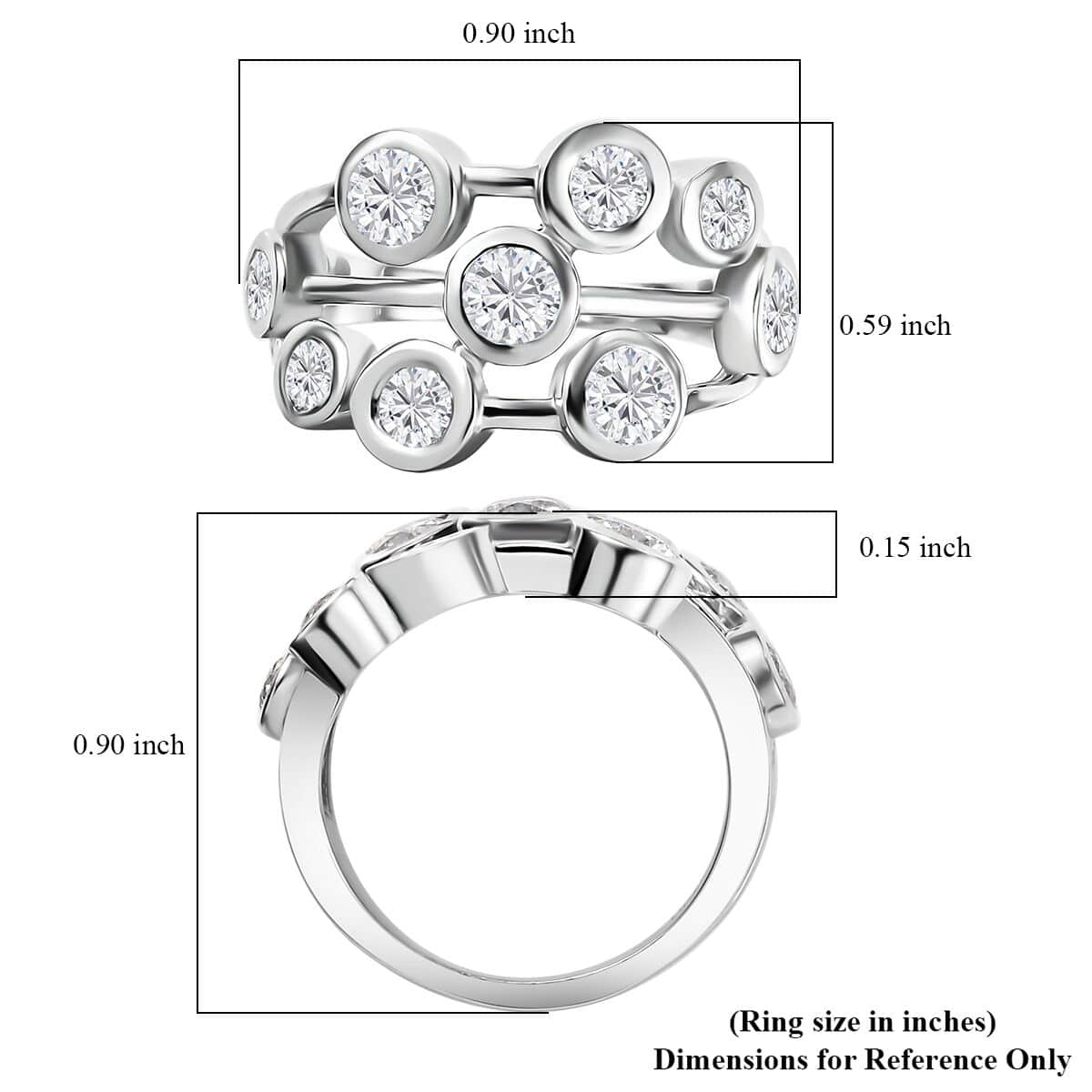 Doorbuster Moissanite 1.50 ctw Bubbles Ring in Rhodium Over Sterling Silver (Size 10.0) image number 5