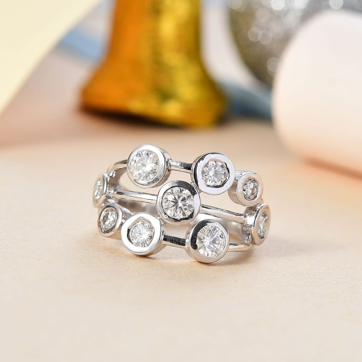 Moissanite 1.50 ctw Bubbles Ring in Rhodium Over Sterling Silver (Size 6.0) image number 1