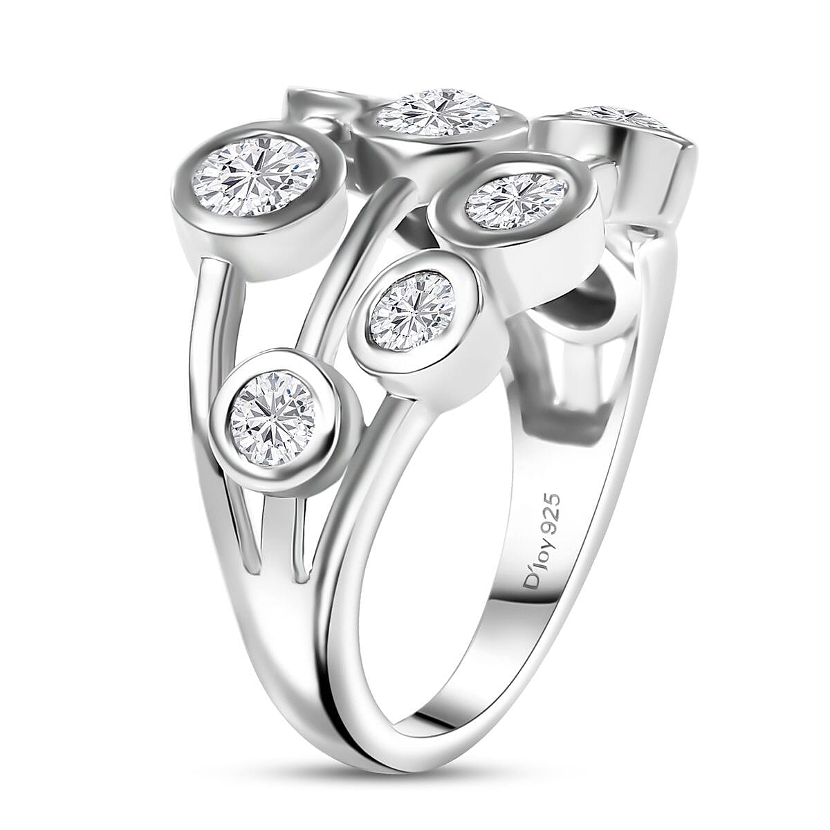 Moissanite 1.50 ctw Bubbles Ring in Rhodium Over Sterling Silver (Size 8.0) image number 3