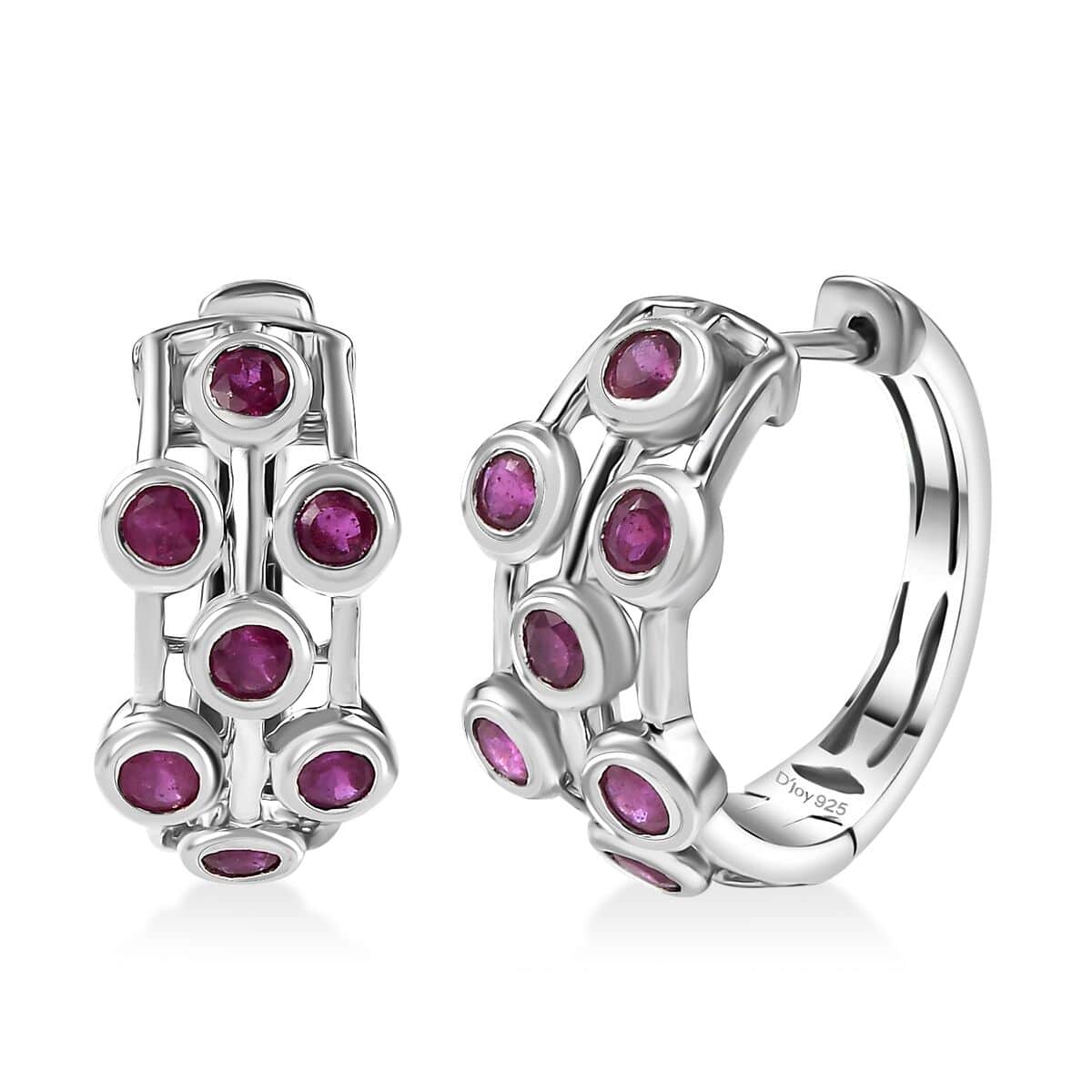 Doorbuster Niassa Ruby (FF) 2.35 ctw Bubbles Hoop Earrings in Rhodium Over Sterling Silver image number 0