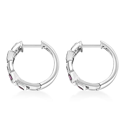 D'Joy Niassa Ruby (FF) 2.35 ctw Bubbles Hoop Earrings in Rhodium Over Sterling Silver