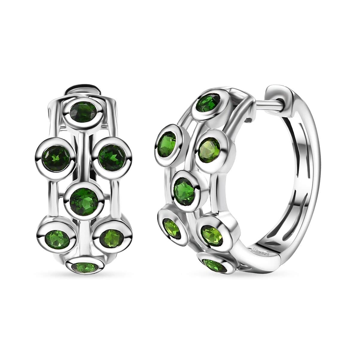 Doorbuster Chrome Diopside 1.75 ctw Bubbles Hoop Earrings in Rhodium Over Sterling Silver image number 0