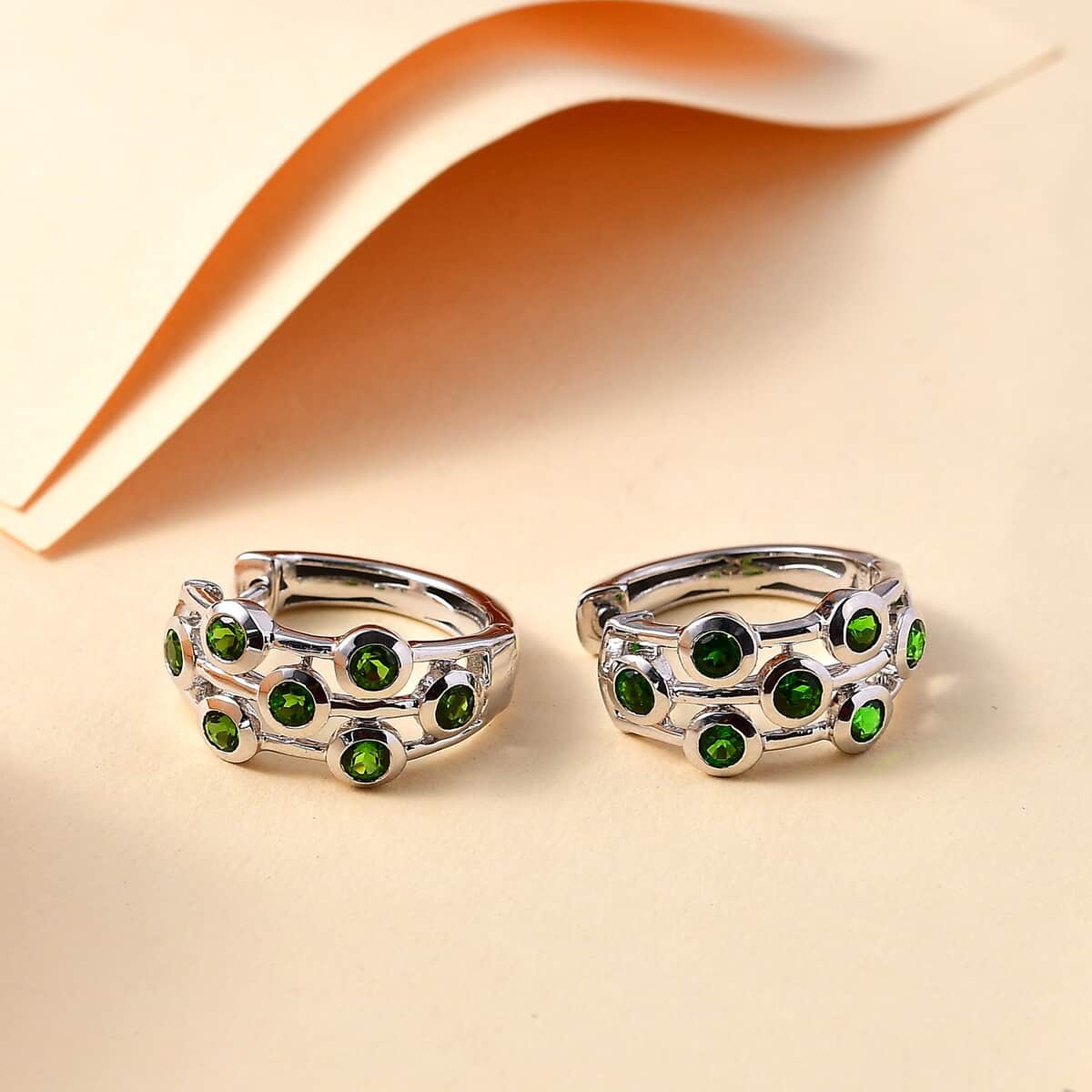 Doorbuster Chrome Diopside 1.75 ctw Bubbles Hoop Earrings in Rhodium Over Sterling Silver image number 1