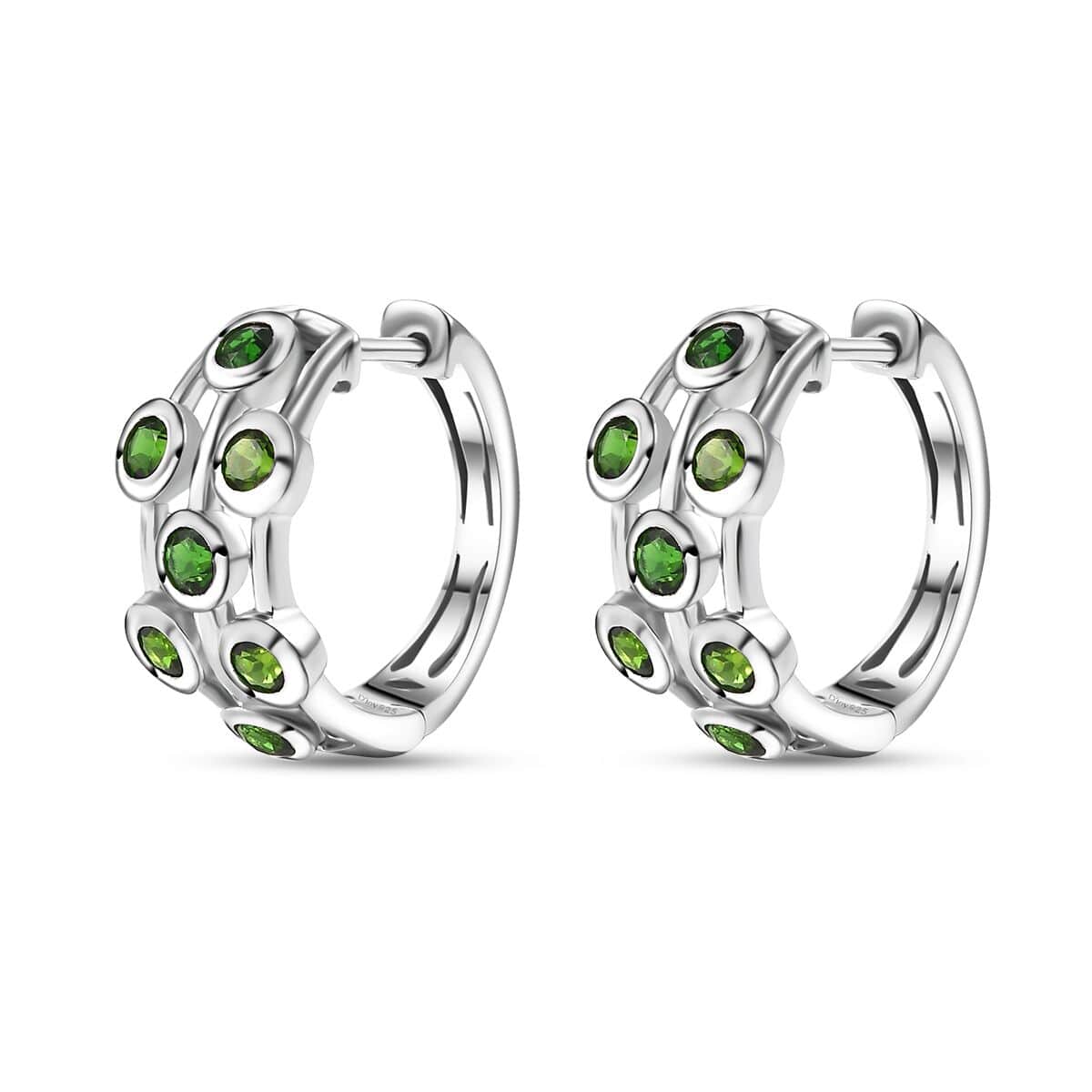 Doorbuster Chrome Diopside 1.75 ctw Bubbles Hoop Earrings in Rhodium Over Sterling Silver image number 3