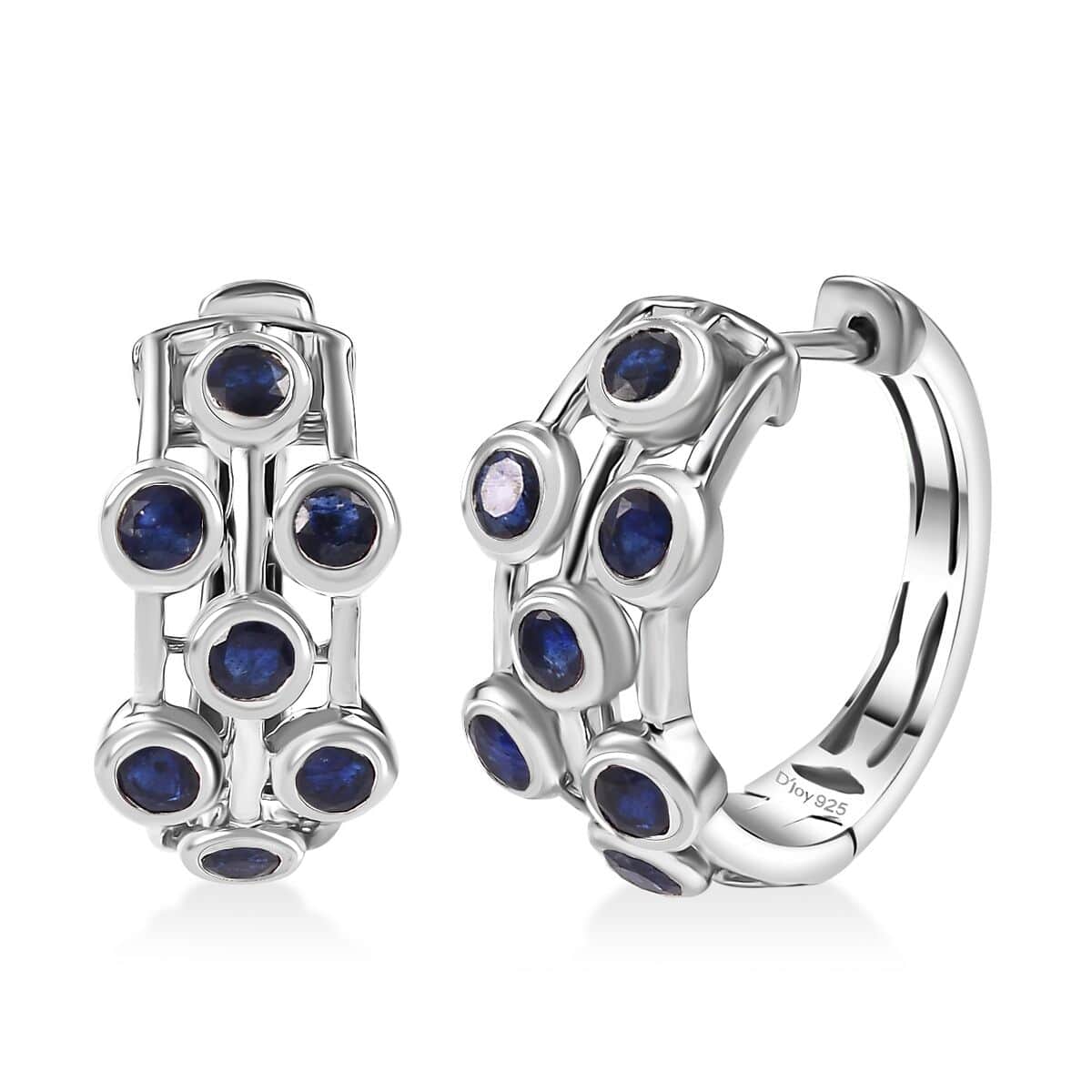 Doorbuster Masoala Sapphire (D) 2.75 ctw Bubbles Hoop Earrings in Rhodium Over Sterling Silver image number 0