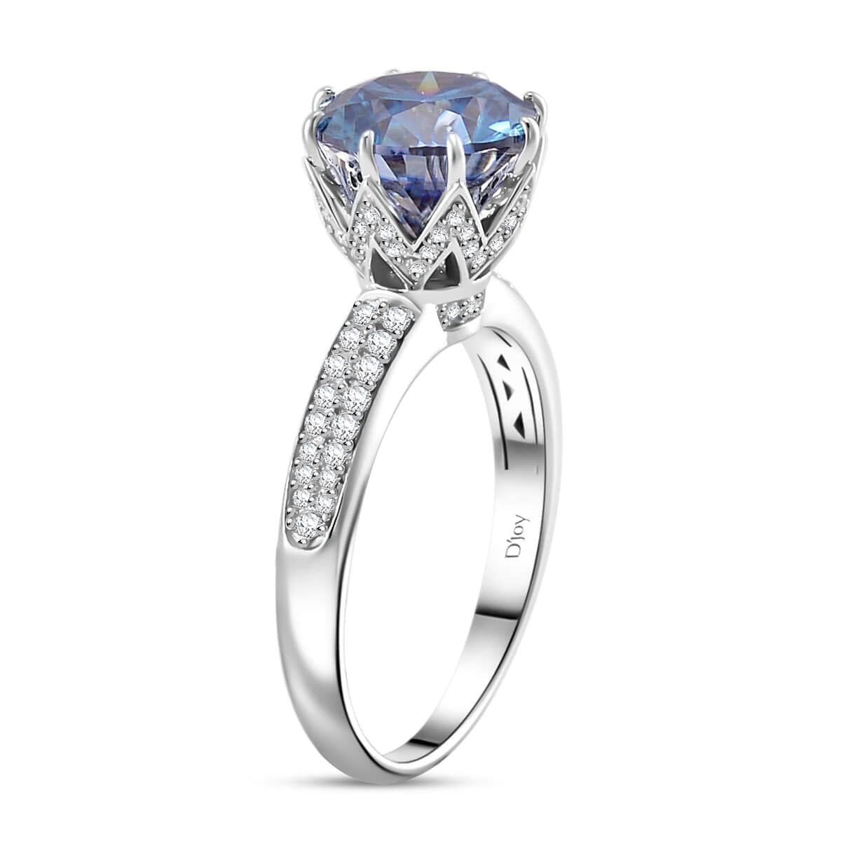 Sapphire Blue and Moissanite 2.80 ctw Crown of Petals Ring in Rhodium Over Sterling Silver (Size 10.0) image number 3