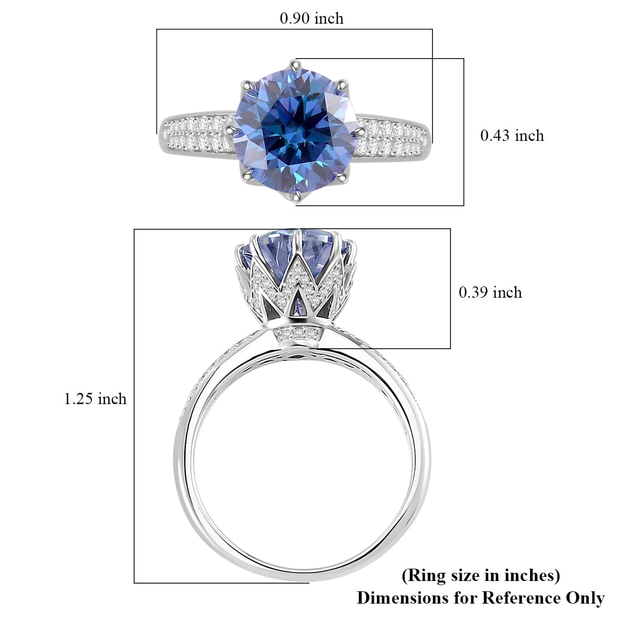 Sapphire Blue and Moissanite 2.80 ctw Crown of Petals Ring in Rhodium Over Sterling Silver (Size 10.0) image number 5